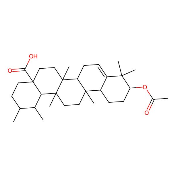 2D Structure of 10-acetyloxy-1,2,6a,6a,9,9,14a-heptamethyl-2,3,4,5,6,6b,7,10,11,12,12a,13,14,14b-tetradecahydro-1H-picene-4a-carboxylic acid 2D Structure of 10-acetyloxy-1,2,6a,6a,9,9,14a-heptamethyl-2,3,4,5,6,6b,7,10,11,12,12a,13,14,14b-tetradecahydro-1H-picene-4a-carboxylic acid