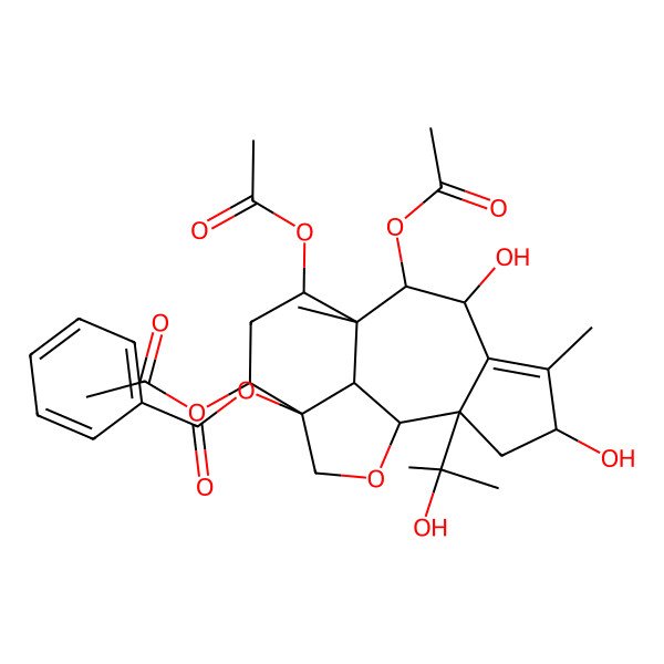 2D Structure of [8,10,12-Triacetyloxy-4,7-dihydroxy-2-(2-hydroxypropan-2-yl)-5,9-dimethyl-15-oxatetracyclo[7.6.1.02,6.013,16]hexadec-5-en-13-yl] benzoate