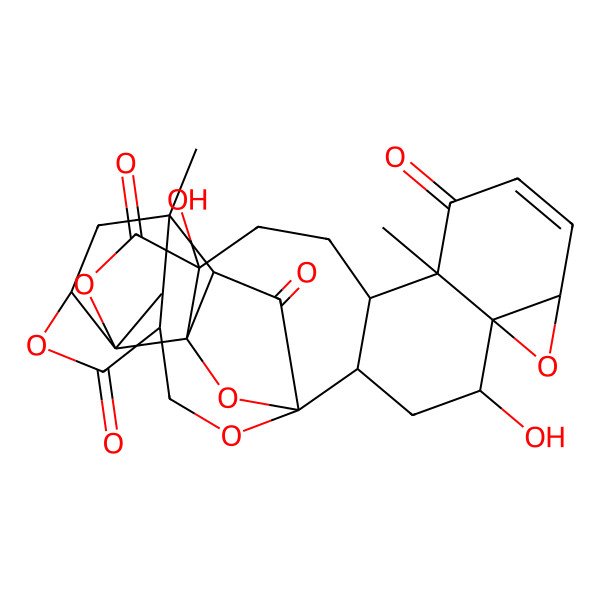 2D Structure of 4,15-Dihydroxy-11,18,21-trimethyl-6,17,24,28,29-pentaoxanonacyclo[17.9.1.11,20.02,12.05,7.05,11.015,19.018,23.021,26]triacont-8-ene-10,16,25,30-tetrone