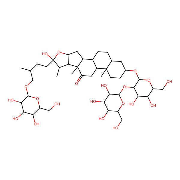 2D Structure of (1R,2S,4S,6R,7S,8R,9S,12S,13S,16S,18R)-16-[(2R,3R,4S,5R,6R)-4,5-dihydroxy-6-(hydroxymethyl)-3-[(2S,3R,4S,5S,6R)-3,4,5-trihydroxy-6-(hydroxymethyl)oxan-2-yl]oxyoxan-2-yl]oxy-6-hydroxy-7,9,13-trimethyl-6-[(3R)-3-methyl-4-[(2S,3R,4S,5S,6R)-3,4,5-trihydroxy-6-(hydroxymethyl)oxan-2-yl]oxybutyl]-5-oxapentacyclo[10.8.0.02,9.04,8.013,18]icosan-10-one