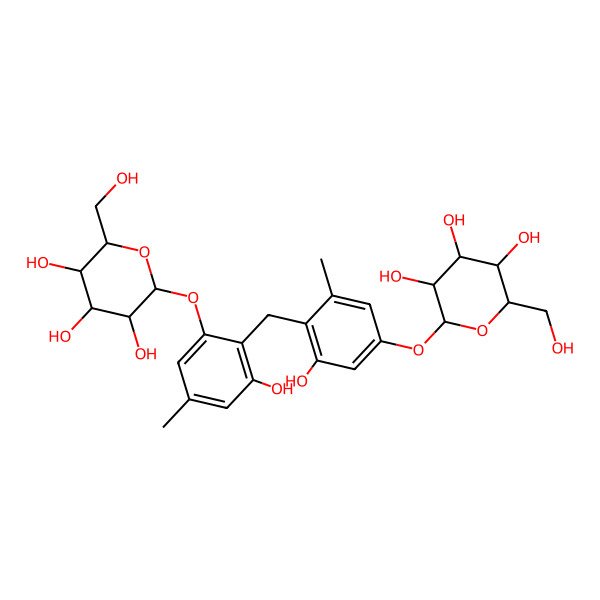 2D Structure of 2-[3-Hydroxy-4-[[2-hydroxy-4-methyl-6-[3,4,5-trihydroxy-6-(hydroxymethyl)oxan-2-yl]oxyphenyl]methyl]-5-methylphenoxy]-6-(hydroxymethyl)oxane-3,4,5-triol