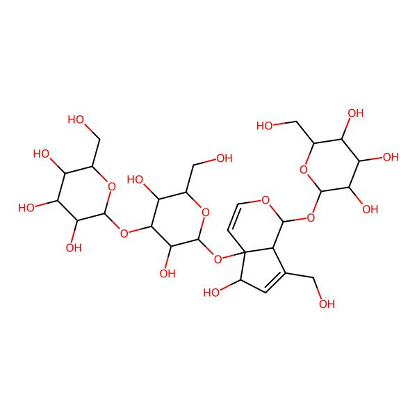 2D Structure of (2S,3R,4S,5S,6R)-2-[(2S,3R,4S,5R,6R)-2-[[(1S,4aS,5R,7aR)-5-hydroxy-7-(hydroxymethyl)-1-[(2S,3R,4S,5S,6R)-3,4,5-trihydroxy-6-(hydroxymethyl)oxan-2-yl]oxy-5,7a-dihydro-1H-cyclopenta[c]pyran-4a-yl]oxy]-3,5-dihydroxy-6-(hydroxymethyl)oxan-4-yl]oxy-6-(hydroxymethyl)oxane-3,4,5-triol