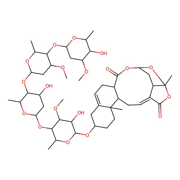 2D Structure of (4E,7S,8R,11S,16R,21S)-11-[(2R,3R,4R,5R,6R)-3-hydroxy-5-[(2S,4S,5S,6R)-4-hydroxy-5-[(2R,4R,5S,6S)-5-[(2S,4S,5R,6S)-5-hydroxy-4-methoxy-6-methyloxan-2-yl]oxy-4-methoxy-6-methyloxan-2-yl]oxy-6-methyloxan-2-yl]oxy-4-methoxy-6-methyloxan-2-yl]oxy-1,8-dimethyl-2,18,22-trioxapentacyclo[17.2.1.04,21.07,16.08,13]docosa-4,13-diene-3,17-dione
