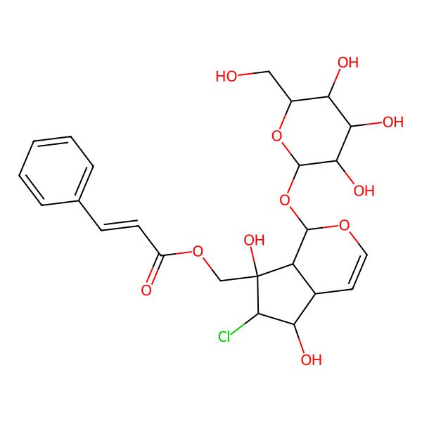 2D Structure of [(1S,4aR,5S,6S,7R,7aS)-6-chloro-5,7-dihydroxy-1-[(2S,3R,4S,5S,6R)-3,4,5-trihydroxy-6-(hydroxymethyl)oxan-2-yl]oxy-4a,5,6,7a-tetrahydro-1H-cyclopenta[c]pyran-7-yl]methyl (E)-3-phenylprop-2-enoate