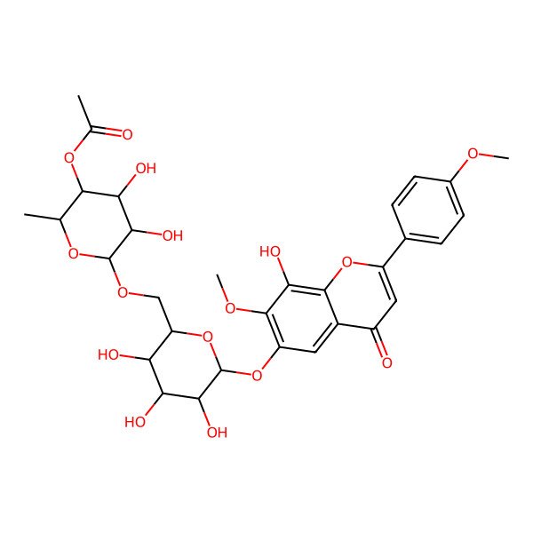 2D Structure of [(2S,3R,4S,5R,6R)-4,5-dihydroxy-2-methyl-6-[[(2R,3R,4S,5R,6S)-3,4,5-trihydroxy-6-[8-hydroxy-7-methoxy-2-(4-methoxyphenyl)-4-oxochromen-6-yl]oxyoxan-2-yl]methoxy]oxan-3-yl] acetate