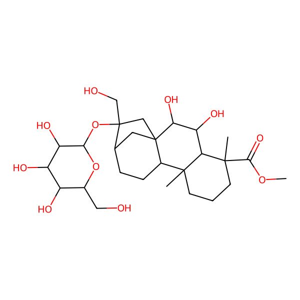 2D Structure of methyl (1R,2R,3S,4S,5R,9S,10S,13R,14R)-2,3-dihydroxy-14-(hydroxymethyl)-5,9-dimethyl-14-[(2S,3R,4S,5S,6R)-3,4,5-trihydroxy-6-(hydroxymethyl)oxan-2-yl]oxytetracyclo[11.2.1.01,10.04,9]hexadecane-5-carboxylate