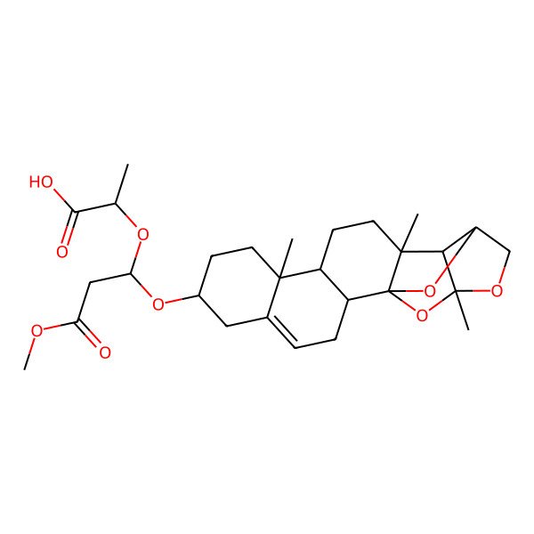 2D Structure of (2R)-2-[(1R)-3-methoxy-3-oxo-1-[[(1S,2R,7S,10R,11S,14R,15R,16R,19S)-10,14,16-trimethyl-17,20,21-trioxahexacyclo[14.4.1.01,14.02,11.05,10.015,19]henicos-4-en-7-yl]oxy]propoxy]propanoic acid