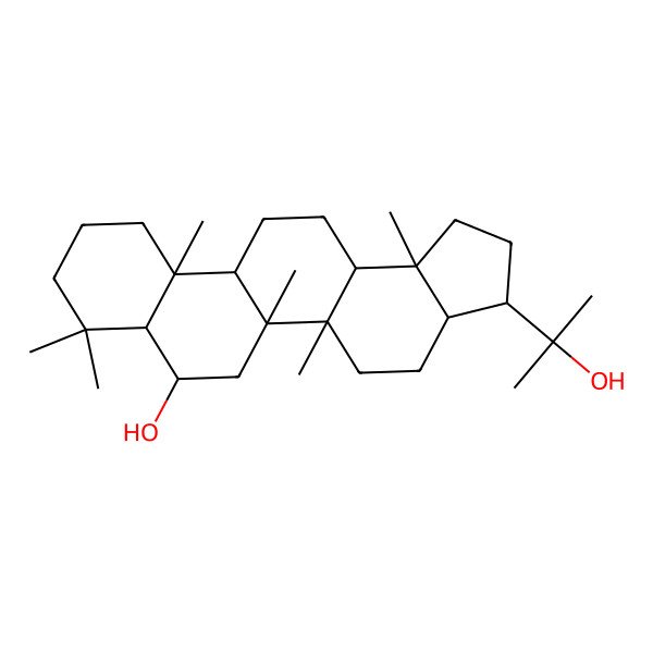 2D Structure of (3S,3aR,5aR,5bR,7S,7aS,11aR,11bR,13aS,13bS)-3-(2-hydroxypropan-2-yl)-5a,5b,8,8,11a,13b-hexamethyl-1,2,3,3a,4,5,6,7,7a,9,10,11,11b,12,13,13a-hexadecahydrocyclopenta[a]chrysen-7-ol