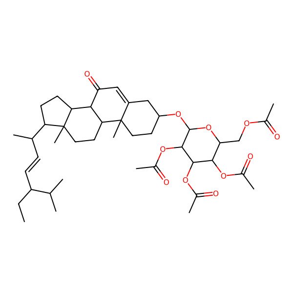 2D Structure of [(2R,3R,4S,5R,6R)-3,4,5-triacetyloxy-6-[[(3S,8S,9S,10R,13R,14S,17R)-17-[(E,2R,5S)-5-ethyl-6-methylhept-3-en-2-yl]-10,13-dimethyl-7-oxo-1,2,3,4,8,9,11,12,14,15,16,17-dodecahydrocyclopenta[a]phenanthren-3-yl]oxy]oxan-2-yl]methyl acetate