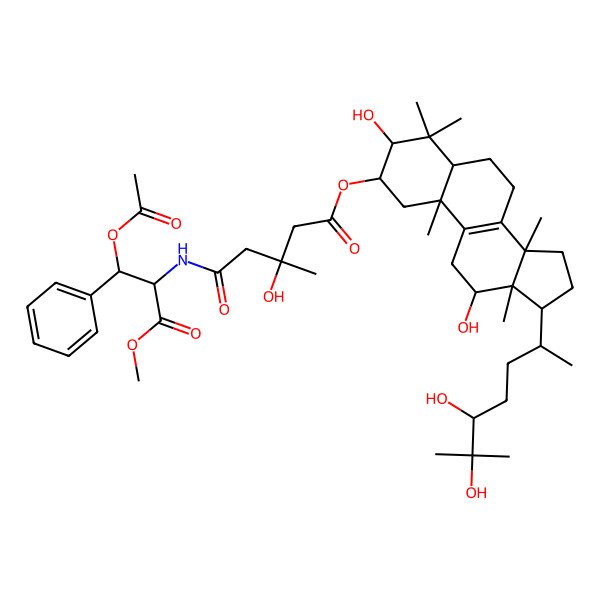 2D Structure of [17-(5,6-dihydroxy-6-methylheptan-2-yl)-3,12-dihydroxy-4,4,10,13,14-pentamethyl-2,3,5,6,7,11,12,15,16,17-decahydro-1H-cyclopenta[a]phenanthren-2-yl] 5-[(1-acetyloxy-3-methoxy-3-oxo-1-phenylpropan-2-yl)amino]-3-hydroxy-3-methyl-5-oxopentanoate