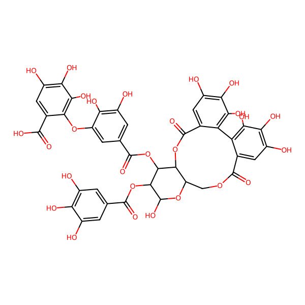 2D Structure of 2-[5-[[3,4,5,13,21,22,23-Heptahydroxy-8,18-dioxo-12-(3,4,5-trihydroxybenzoyl)oxy-9,14,17-trioxatetracyclo[17.4.0.02,7.010,15]tricosa-1(23),2,4,6,19,21-hexaen-11-yl]oxycarbonyl]-2,3-dihydroxyphenoxy]-3,4,5-trihydroxybenzoic acid
