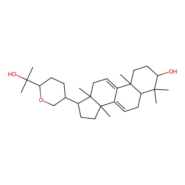 2D Structure of 17-[6-(2-hydroxypropan-2-yl)oxan-3-yl]-4,4,10,13,14-pentamethyl-2,3,5,6,12,15,16,17-octahydro-1H-cyclopenta[a]phenanthren-3-ol