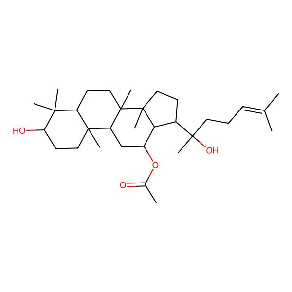 2D Structure of [(3R,5R,8R,9R,10R,12R,13R,14R,17S)-3-hydroxy-17-[(2S)-2-hydroxy-6-methylhept-5-en-2-yl]-4,4,8,10,14-pentamethyl-2,3,5,6,7,9,11,12,13,15,16,17-dodecahydro-1H-cyclopenta[a]phenanthren-12-yl] acetate