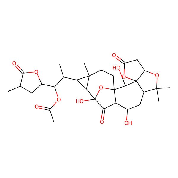 2D Structure of [(1S,2S)-1-[(2S,4R)-4-methyl-5-oxooxolan-2-yl]-2-[(1R,2S,3S,7R,10S,12S,13R,15R,16S,17R,18R)-2,12,15-trihydroxy-9,9,18-trimethyl-5,14-dioxo-4,8,21-trioxahexacyclo[13.5.1.01,13.03,7.03,10.016,18]henicosan-17-yl]propyl] acetate