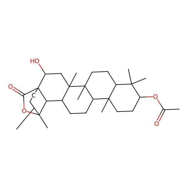 2D Structure of [(1R,2R,4R,5R,8R,10S,13R,14R,17R,18S,19S,20S)-2-hydroxy-4,5,9,9,13,19,20-heptamethyl-23-oxo-24-oxahexacyclo[17.3.2.01,18.04,17.05,14.08,13]tetracosan-10-yl] acetate