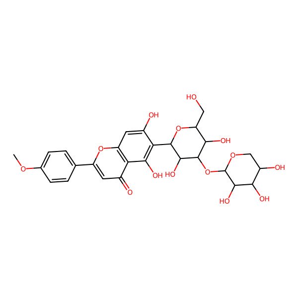2D Structure of 6-[(2S,3S,4R,5R,6S)-3,5-dihydroxy-6-(hydroxymethyl)-4-[(2S,3R,4R,5R)-3,4,5-trihydroxyoxan-2-yl]oxyoxan-2-yl]-5,7-dihydroxy-2-(4-methoxyphenyl)chromen-4-one