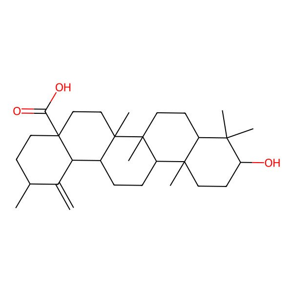 2D Structure of 10-Hydroxy-2,6a,6b,9,9,12a-hexamethyl-1-methylidene-2,3,4,5,6,6a,7,8,8a,10,11,12,13,14,14a,14b-hexadecahydropicene-4a-carboxylic acid