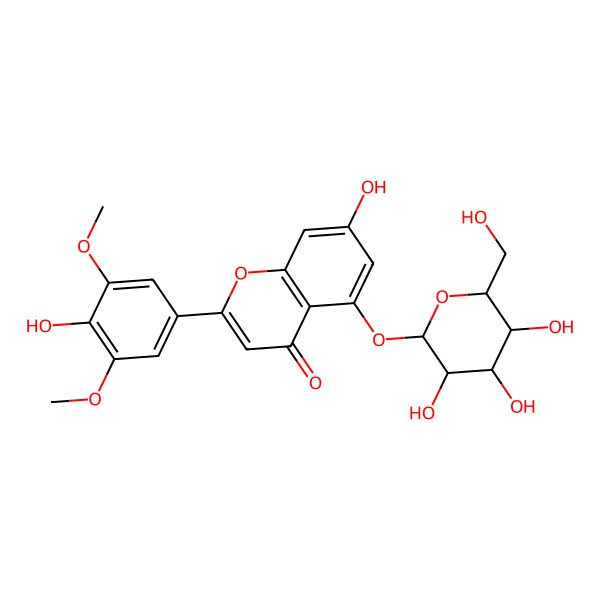 2D Structure of 7-hydroxy-2-(4-hydroxy-3,5-dimethoxyphenyl)-5-[(2S,4S,5S)-3,4,5-trihydroxy-6-(hydroxymethyl)oxan-2-yl]oxychromen-4-one
