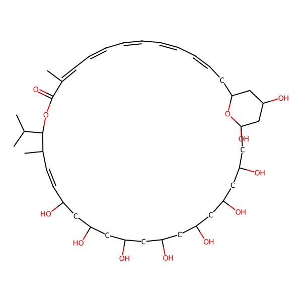2D Structure of (3E,5E,7E,9E,11E,17E)-19,21,23,25,27,29,31,33,35-nonahydroxy-15-isopropyl-12,16-dimethyl-14,37-dioxabicyclo[31.3.1]heptatriaconta-3,5,7,9,11,17-hexaen-13-one