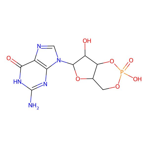 2D Structure of 9-[(4aR,6R,7S,7aR)-2,7-dihydroxy-2-oxo-4a,6,7,7a-tetrahydro-4H-furo[3,2-d][1,3,2]dioxaphosphinin-6-yl]-2-amino-1H-purin-6-one