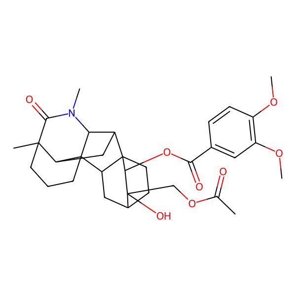 2D Structure of [12-(Acetyloxymethyl)-12-hydroxy-5,7-dimethyl-6-oxo-7-azahexacyclo[7.6.2.210,13.01,8.05,16.010,15]nonadecan-11-yl] 3,4-dimethoxybenzoate