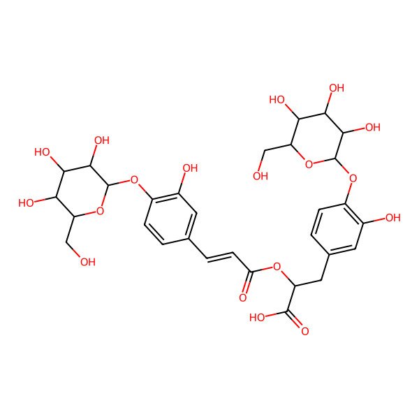 2D Structure of 3-[3-Hydroxy-4-[3,4,5-trihydroxy-6-(hydroxymethyl)oxan-2-yl]oxyphenyl]-2-[3-[3-hydroxy-4-[3,4,5-trihydroxy-6-(hydroxymethyl)oxan-2-yl]oxyphenyl]prop-2-enoyloxy]propanoic acid