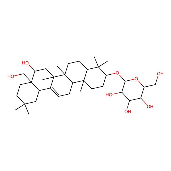 2D Structure of (2R,3R,4S,5S,6R)-2-[[(3S,4aS,6aR,6bS,8S,8aS,12aS,14aS,14bR)-8-hydroxy-8a-(hydroxymethyl)-4,4,6a,6b,11,11,14b-heptamethyl-1,2,3,4a,5,6,7,8,9,10,12,12a,14,14a-tetradecahydropicen-3-yl]oxy]-6-(hydroxymethyl)oxane-3,4,5-triol