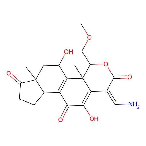 2D Structure of 6-(Aminomethylidene)-5,10-dihydroxy-9-(methoxymethyl)-9a,11a-dimethyl-2,3,3a,9,10,11-hexahydroindeno[4,5-h]isochromene-1,4,7-trione