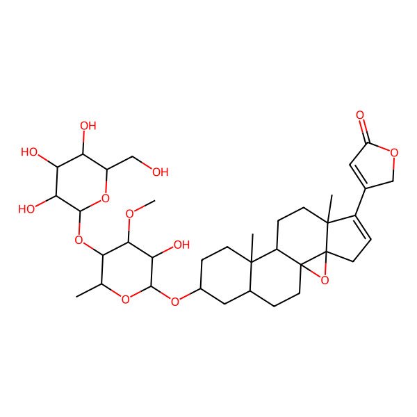 2D Structure of 3-[14-[3-hydroxy-4-methoxy-6-methyl-5-[3,4,5-trihydroxy-6-(hydroxymethyl)oxan-2-yl]oxyoxan-2-yl]oxy-7,11-dimethyl-2-oxapentacyclo[8.8.0.01,3.03,7.011,16]octadec-5-en-6-yl]-2H-furan-5-one
