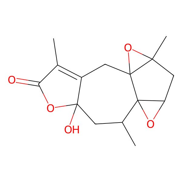 2D Structure of (1S,7S,9R,10R,12R,14S)-7-hydroxy-4,9,14-trimethyl-6,11,15-trioxapentacyclo[8.5.0.01,14.03,7.010,12]pentadec-3-en-5-one