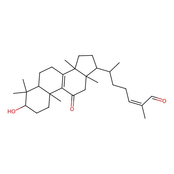 2D Structure of 6-(3-Hydroxy-4,4,10,13,14-pentamethyl-11-oxo-1,2,3,5,6,7,12,15,16,17-decahydrocyclopenta[a]phenanthren-17-yl)-2-methylhept-2-enal