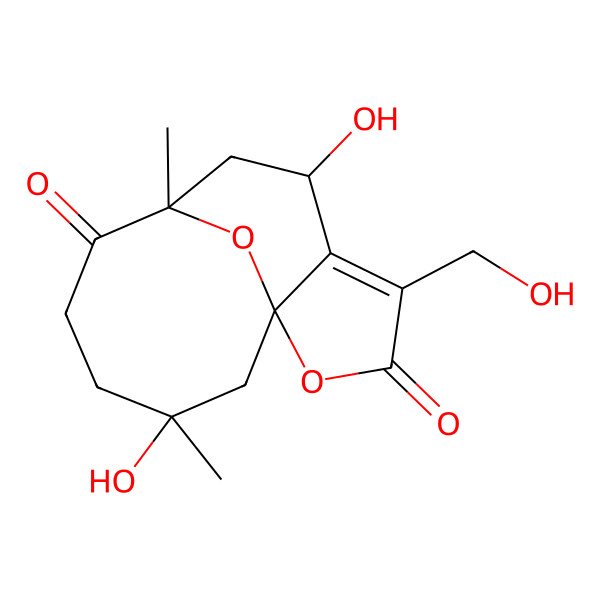 2D Structure of 6,12-Dihydroxy-4-(hydroxymethyl)-8,12-dimethyl-2,14-dioxatricyclo[6.5.1.01,5]tetradec-4-ene-3,9-dione