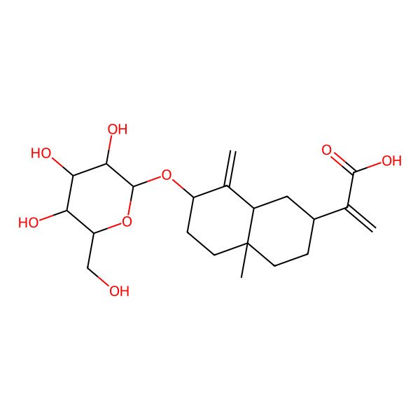 2D Structure of 2-[(2R,4aS,7R,8aR)-4a-methyl-8-methylidene-7-[(2R,3R,4S,5S,6R)-3,4,5-trihydroxy-6-(hydroxymethyl)oxan-2-yl]oxy-1,2,3,4,5,6,7,8a-octahydronaphthalen-2-yl]prop-2-enoic acid