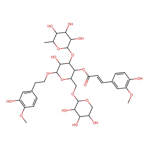 2D Structure of [(2R,3R,4R,5R,6R)-5-hydroxy-6-[2-(3-hydroxy-4-methoxyphenyl)ethoxy]-4-[(2S,3R,4R,5R,6S)-3,4,5-trihydroxy-6-methyloxan-2-yl]oxy-2-[[(2R,3R,4S,5S)-3,4,5-trihydroxyoxan-2-yl]oxymethyl]oxan-3-yl] (E)-3-(4-hydroxy-3-methoxyphenyl)prop-2-enoate