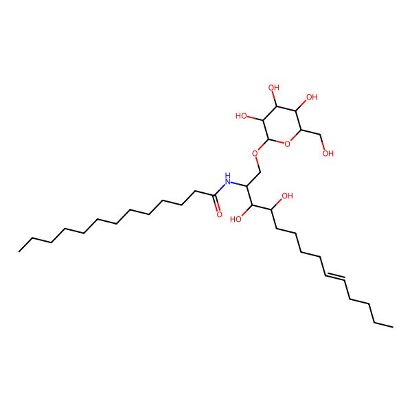 2D Structure of N-[(E,2R,3S,4R)-3,4-dihydroxy-1-[(2R,3R,4S,5S,6R)-3,4,5-trihydroxy-6-(hydroxymethyl)oxan-2-yl]oxytetradec-9-en-2-yl]tridecanamide