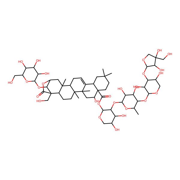 2D Structure of [3-[5-[4-[3,4-Dihydroxy-4-(hydroxymethyl)oxolan-2-yl]oxy-3,5-dihydroxyoxan-2-yl]oxy-3,4-dihydroxy-6-methyloxan-2-yl]oxy-4,5-dihydroxyoxan-2-yl] 8-hydroxy-1-(hydroxymethyl)-5,6,12,12,19-pentamethyl-23-oxo-24-[3,4,5-trihydroxy-6-(hydroxymethyl)oxan-2-yl]oxy-22-oxahexacyclo[19.2.1.02,19.05,18.06,15.09,14]tetracos-15-ene-9-carboxylate