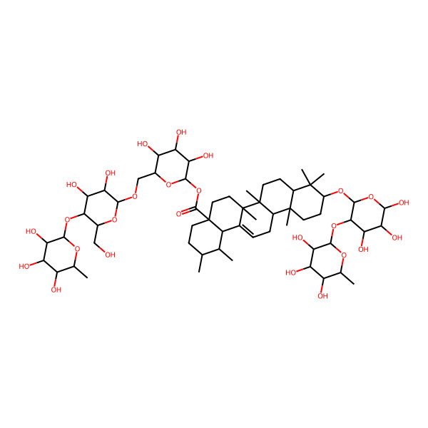 2D Structure of [(2S,3R,4S,5S,6R)-6-[[(2R,3R,4R,5S,6R)-3,4-dihydroxy-6-(hydroxymethyl)-5-[(2S,3R,4R,5R,6S)-3,4,5-trihydroxy-6-methyloxan-2-yl]oxyoxan-2-yl]oxymethyl]-3,4,5-trihydroxyoxan-2-yl] (1R,2S,4aS,6aR,6aS,6bR,8aR,10S,12aR,14bS)-1,2,6a,6b,9,9,12a-heptamethyl-10-[(2R,3R,4R,5R,6S)-4,5,6-trihydroxy-3-[(2S,3R,4R,5R,6S)-3,4,5-trihydroxy-6-methyloxan-2-yl]oxyoxan-2-yl]oxy-2,3,4,5,6,6a,7,8,8a,10,11,12,13,14b-tetradecahydro-1H-picene-4a-carboxylate