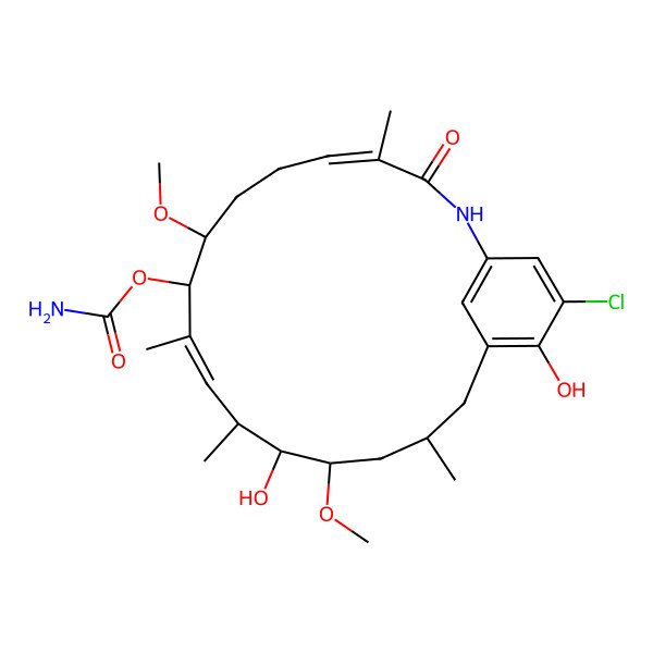 2D Structure of Carbamic acid (4E,10E)-(8S,9S,12S,13R,14S,16R)-20-chloro-13,19-dihydroxy-8,14-dimethoxy-4,10,12,16-tetramethyl-3-oxo-2-aza-bicyclo[16.3.1]docosa-1(22),4,10,18,20-pentaen-9-yl ester