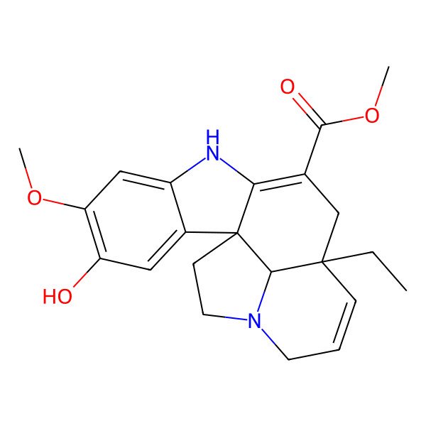 2D Structure of Methyl 12-ethyl-4-hydroxy-5-methoxy-8,16-diazapentacyclo[10.6.1.01,9.02,7.016,19]nonadeca-2,4,6,9,13-pentaene-10-carboxylate