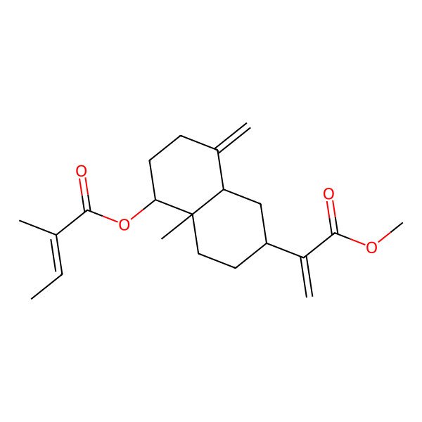 2D Structure of [(1S,4aS,6R,8aR)-6-(3-methoxy-3-oxoprop-1-en-2-yl)-8a-methyl-4-methylidene-1,2,3,4a,5,6,7,8-octahydronaphthalen-1-yl] (E)-2-methylbut-2-enoate