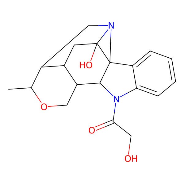 2D Structure of 2-Hydroxy-1-(20-hydroxy-16-methyl-15-oxa-1,11-diazahexacyclo[15.3.1.04,12.04,20.05,10.013,18]henicosa-5,7,9-trien-11-yl)ethanone