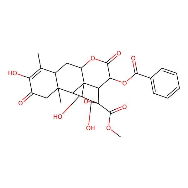 2D Structure of methyl (1R,2S,3R,6R,8R,13S,14R,15R,16S)-3-benzoyloxy-10,15,16-trihydroxy-9,13-dimethyl-4,11-dioxo-5,18-dioxapentacyclo[12.5.0.01,6.02,17.08,13]nonadec-9-ene-17-carboxylate