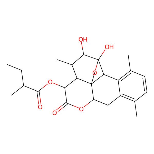 2D Structure of [(1S,4R,5R,6R,7S,8R,11R,19R)-4,5-dihydroxy-6,14,17-trimethyl-9-oxo-3,10-dioxapentacyclo[9.8.0.01,7.04,19.013,18]nonadeca-13,15,17-trien-8-yl] (2R)-2-methylbutanoate