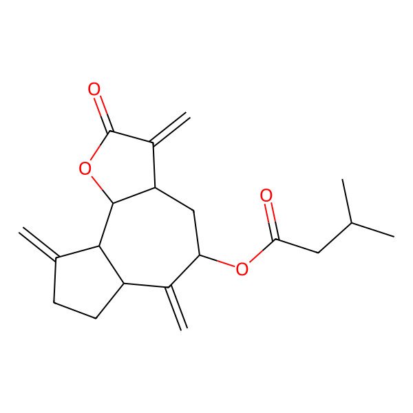 2D Structure of [(3aS,5R,6aR,9aR,9bS)-3,6,9-trimethylidene-2-oxo-3a,4,5,6a,7,8,9a,9b-octahydroazuleno[4,5-b]furan-5-yl] 3-methylbutanoate