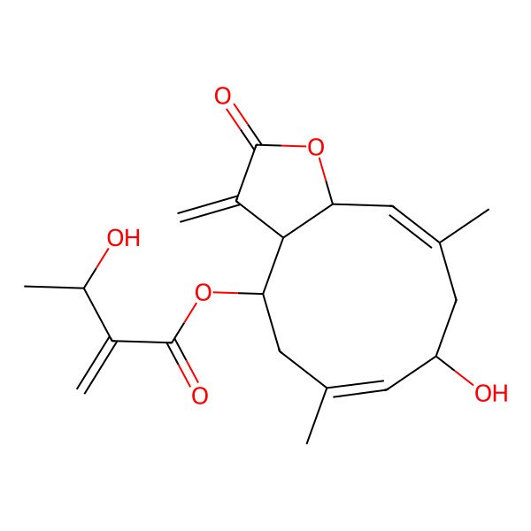 2D Structure of [(3aR,4R,6E,8R,10E,11aR)-8-hydroxy-6,10-dimethyl-3-methylidene-2-oxo-3a,4,5,8,9,11a-hexahydrocyclodeca[b]furan-4-yl] (3R)-3-hydroxy-2-methylidenebutanoate