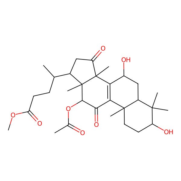 2D Structure of methyl 4-(12-acetyloxy-3,7-dihydroxy-4,4,10,13,14-pentamethyl-11,15-dioxo-2,3,5,6,7,12,16,17-octahydro-1H-cyclopenta[a]phenanthren-17-yl)pentanoate