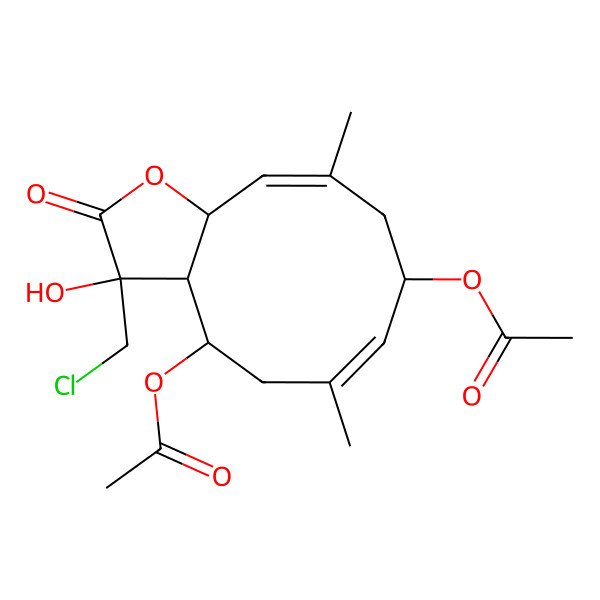 2D Structure of [(3S,3aR,4R,6Z,8S,10E,11aS)-4-acetyloxy-3-(chloromethyl)-3-hydroxy-6,10-dimethyl-2-oxo-3a,4,5,8,9,11a-hexahydrocyclodeca[b]furan-8-yl] acetate