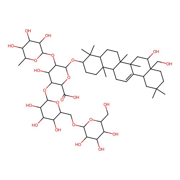 2D Structure of 4-Hydroxy-6-[[8-hydroxy-8a-(hydroxymethyl)-4,4,6a,6b,11,11,14b-heptamethyl-1,2,3,4a,5,6,7,8,9,10,12,12a,14,14a-tetradecahydropicen-3-yl]oxy]-5-(3,4,5-trihydroxy-6-methyloxan-2-yl)oxy-3-[3,4,5-trihydroxy-6-[[3,4,5-trihydroxy-6-(hydroxymethyl)oxan-2-yl]oxymethyl]oxan-2-yl]oxyoxane-2-carboxylic acid