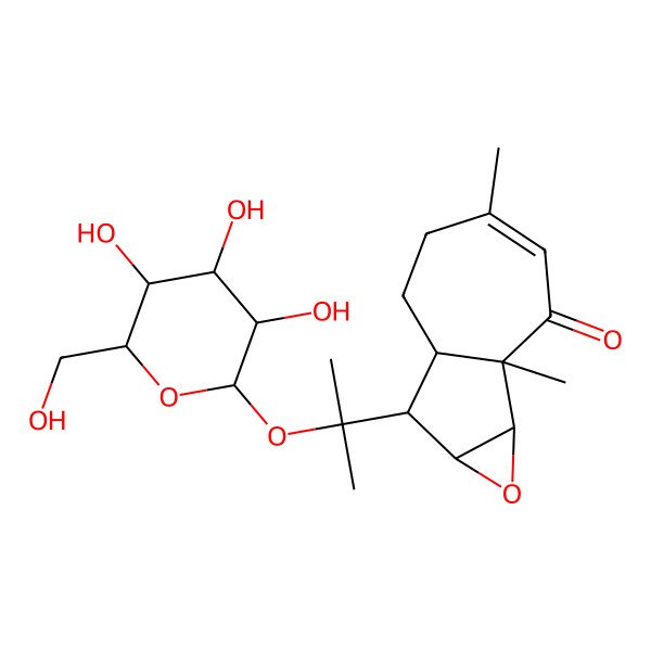 2D Structure of 1b,4-Dimethyl-7-[2-[3,4,5-trihydroxy-6-(hydroxymethyl)oxan-2-yl]oxypropan-2-yl]-1a,5,6,6a,7,7a-hexahydroazuleno[1,2-b]oxiren-2-one