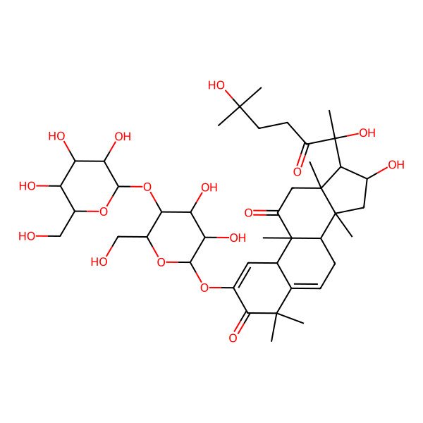 2D Structure of (8S,9R,10R,13R,14S,16R,17R)-2-[(2S,3R,4R,5S,6R)-3,4-dihydroxy-6-(hydroxymethyl)-5-[(2R,3R,4S,5S,6R)-3,4,5-trihydroxy-6-(hydroxymethyl)oxan-2-yl]oxyoxan-2-yl]oxy-17-[(2R)-2,6-dihydroxy-6-methyl-3-oxoheptan-2-yl]-16-hydroxy-4,4,9,13,14-pentamethyl-8,10,12,15,16,17-hexahydro-7H-cyclopenta[a]phenanthrene-3,11-dione